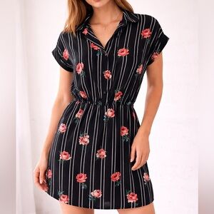 Striped Black Floral Mini Dress